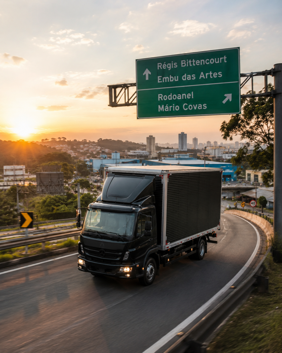 Caminhão em processo de carga e descarga para atendimento urbano